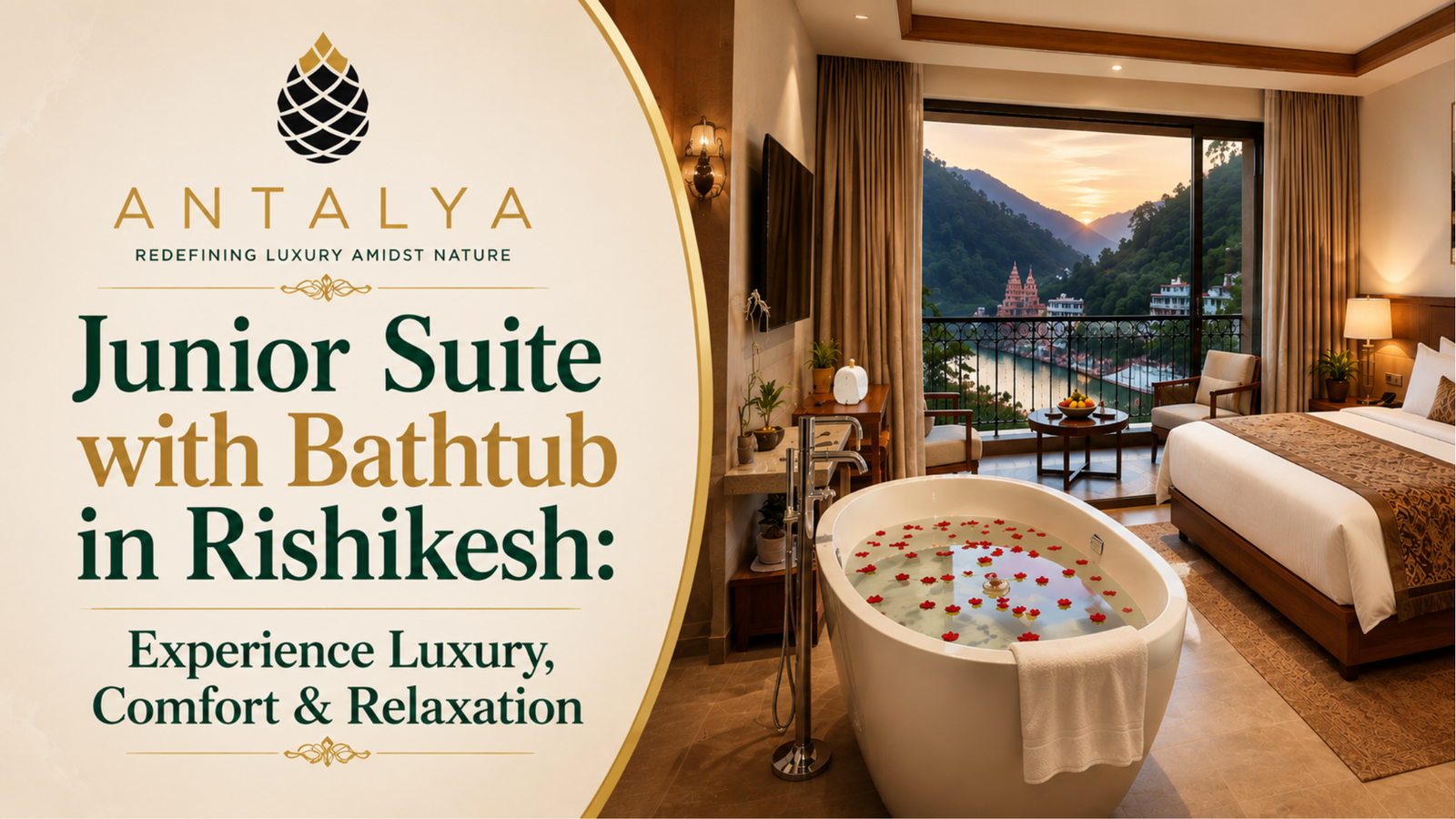 Junior Suite with Bathtub in Rishikesh at Antalya Hotel featuring a luxury room, private bathtub, mountain views, and premium accommodation near Laxman Jhula.